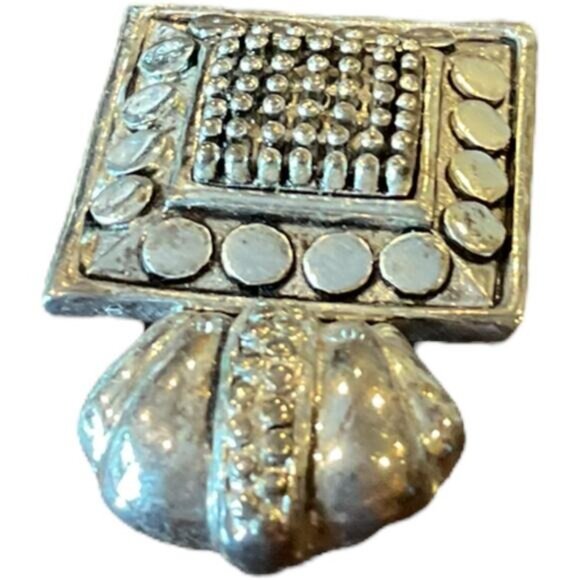 Vintage Silver-Toned Square Pendant With Textured Detailing & Ornate Crown Top - Picture 2 of 5